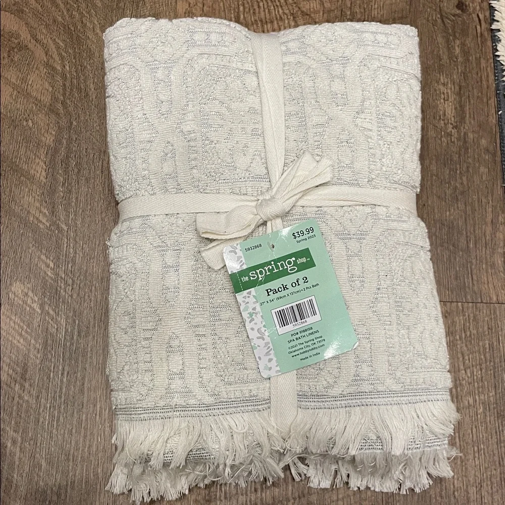 The Spring Shop Cream Textured Towels with Fringe